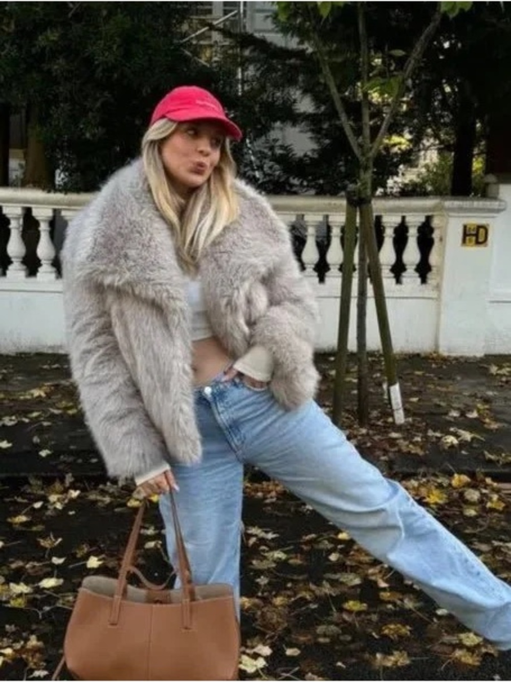 Plush Faux Fur Coat in Light Gray - Women's Jacket